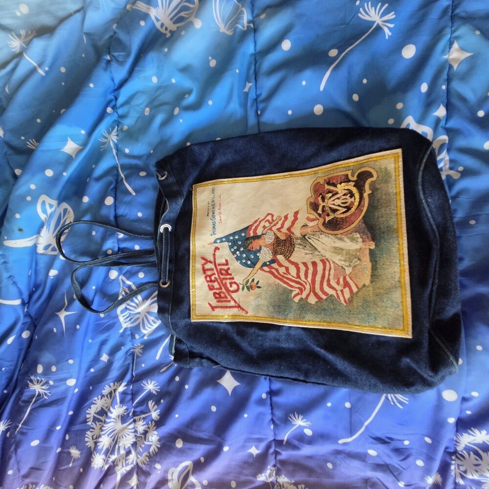 Vintage Liberty Girl Tobacco Advertising Velvet Drawstring Backpack Purse...